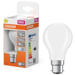   Osram B22d LED 3,4W, 470 lm, 4000 K, hidegfehér, opál üveg-40 W izzó helyett - Star Classic A