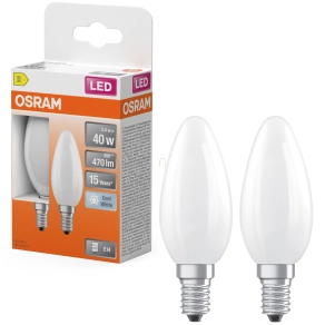   Osram E14 LED gyertya, 3,4W, 470 lm, 4000 K, hidegfehér, opál üveg-40 W izzó helyett, 2 darabos - Star Classic B