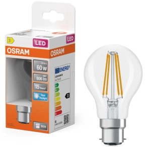   Osram B22d LED 5,9W, 806 lm, 6500 K, daylight, áttetsző üveg-60 W izzó helyett - Star Classic A filament