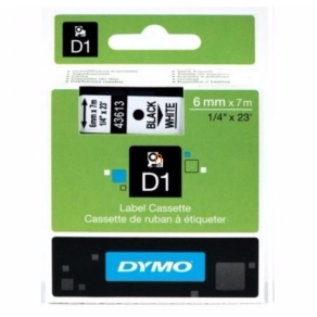 Dymo szalag D1 kazetta 6mm x7m fehér (fekete betű) 43613