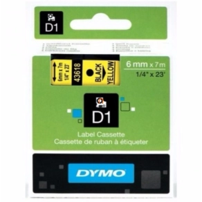 Dymo szalag D1 kazetta 6mm x7m sárga (fekete betű) 43618