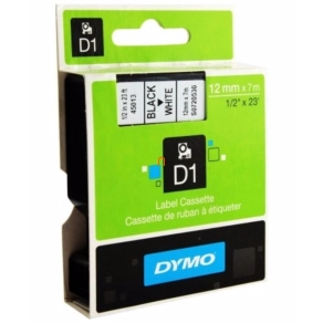Dymo szalag D1 kazetta 12mm x7m fehér (fekete betű) 45013