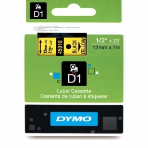 Dymo szalag D1 kazetta 12mm x7m sárga (fekete betű) 45018