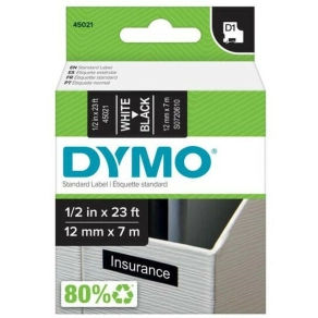 Dymo szalag D1 kazetta 12mm x7m fekete (fehér betű) 45021