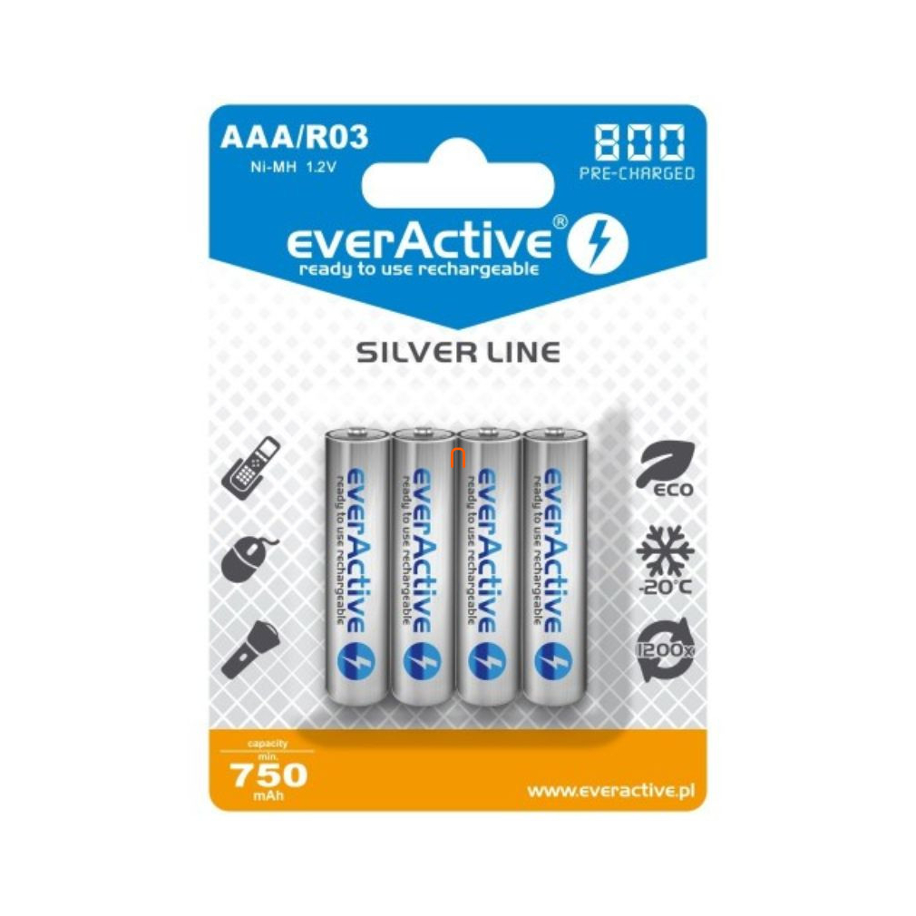 EverActive újratölthető AAA akkumulátor 800mAh NiMh 4 darabos (Silver Line)