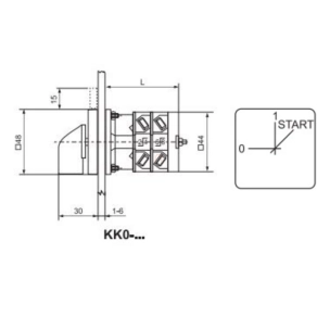   Ganz KK0-20-0493 N Motorkapcsoló, visszaálló vezérlő, fogantyús kézikapcsoló 20A, egy fázissal és segédfázissal egy forgásirányra IP44