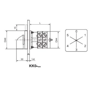   Ganz KK0-20-6043 Átkapcsoló, fogantyús kézikapcsoló 20A, 0-5 felirat, IP44, 1P
