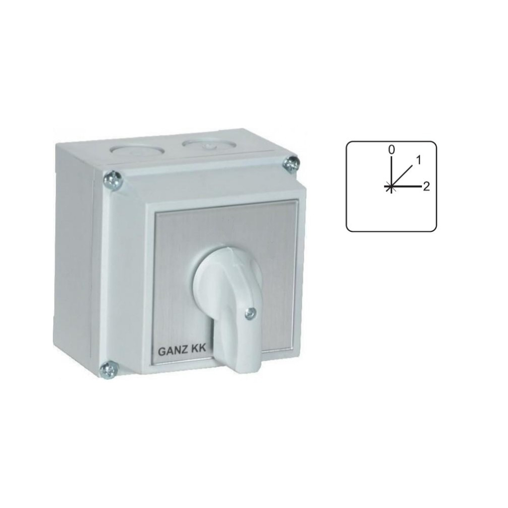 Ganz fokozatkapcsoló, tokozott kézikapcsoló 20A, 0+2 fokozatú IP65, 1P (KKM0-20-4480)