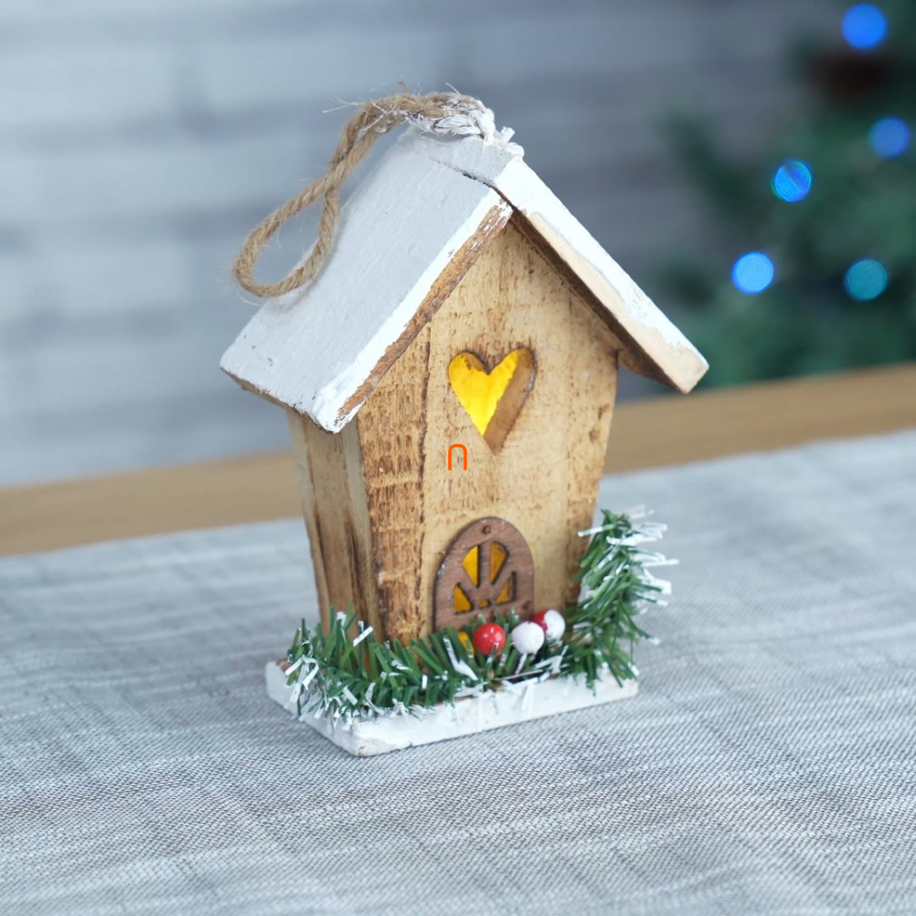 Karácsonyi világító házikó akasztóval 15cm