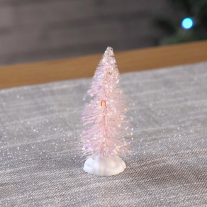   Karácsonyi mini fenyőfa dekor rózsaszín-fehér színben, 10cm