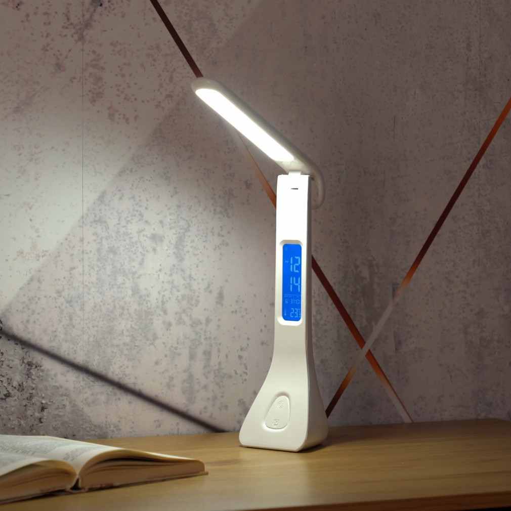 Asztali LED lámpa digitális kijelzővel fehér színben - Amato Rábalux 74042, érintőkapcsolós, 4000 K, 340 lm, 7 W