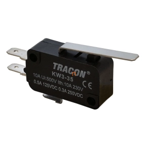   Tracon mikrokapcsoló, rugószáras 28mm, 250V/16(4)A, 4,8x0,8 mm, IP00 - KW3-35