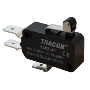   Tracon mikrokapcsoló karos-görgős 15mm, 250V/16(4)A 6,3x0,8mm IP00 - KW3-41