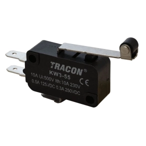   Tracon mikrokapcsoló karos-görgős 28mm, 250V/16(4)A 6,3x0,8mm - KW3-55
