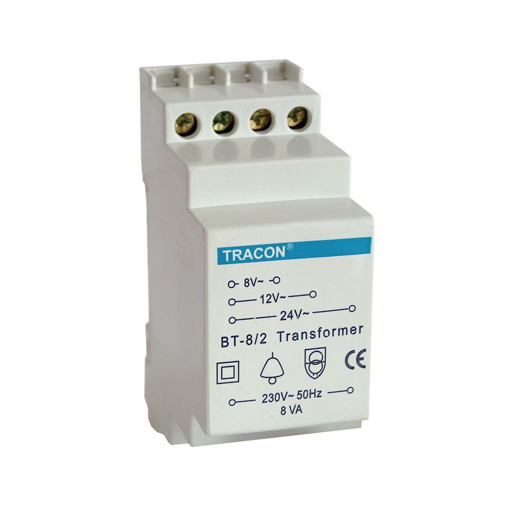 Tracon csengő transzformátor sínre 8-12-24V AC BT-8/2