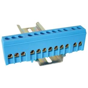   Tracon szigetelt földelősín (N/PE), zárt, kék 230/400V, 63A, 6×9mm, 12P, IP20 NPE-ZB