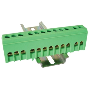   Tracon szigetelt földelősín (N/PE), zárt, zöld 230/400V, 63A, 6×9mm, 12P, IP20 NPE-ZG