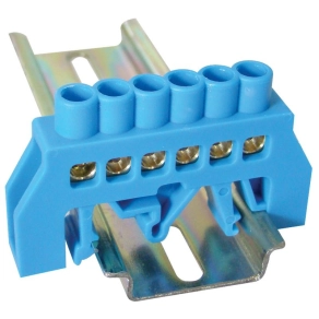   Tracon szigetelt földelősín (N/PE), kék 230/400V, 63A, 6×9mm, 6P, IP20 NPE-B6-6