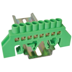   Tracon szigetelt földelősín (N/PE), zöld 63A, 6×9mm, 8P, IP20 NPE-G6-8