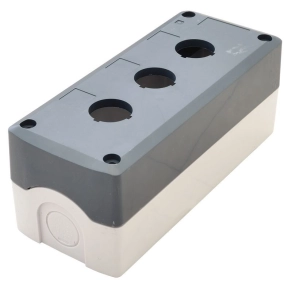   Tracon összeállított tokozat nyomógombokhoz, szürke, 3-as 22,5mm IP65, 2×PG-13,5 NYGD-3GR