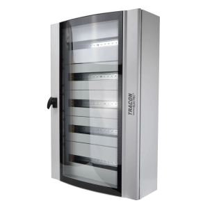   Ívelt biztonsági üvegajtós fém elosztószekrény 120mod. 600×900×200mm TGE609020