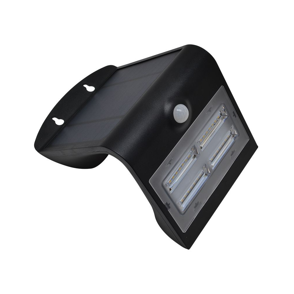 Napelemes LED világítótest mozgásérzékelővel, fekete 3,2W, 4000K, 400 lm, IP65, 3,7V, 2Ah LSLBB3W - Tracon LSLBB3W