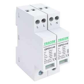   Tracon túlfeszültség levezető T2+T3 egybeépített AC típusú 4P Imax40kA ESPD2+3-40-4P