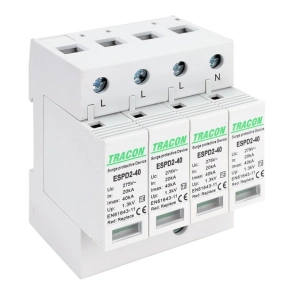   Tracon túlfeszültség levezető cserélhető betéttel, T2 AC típusú 4P, ESPD2-40-4P