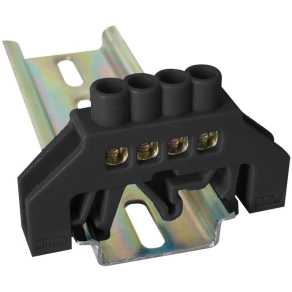   Tracon szigetelt földelősín (N/PE), fekete 230/400V, 63A, 6×9mm, 4P, IP20 - NPE-BK6-4