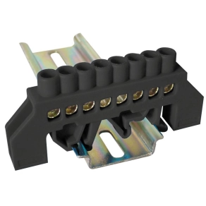   Tracon szigetelt földelősín (N/PE), fekete 230/400V, 63A, 6×9mm, 8P, IP20 - NPE-BK6-8