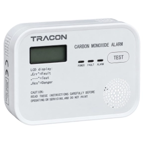   Tracon CO218A szén-monoxid-érzékelő LCD kijelzővel, 3×AA, >85 dB, 10 év élettartam, EN 50291-1, hatóság által minősített típus, ajándék elemmel