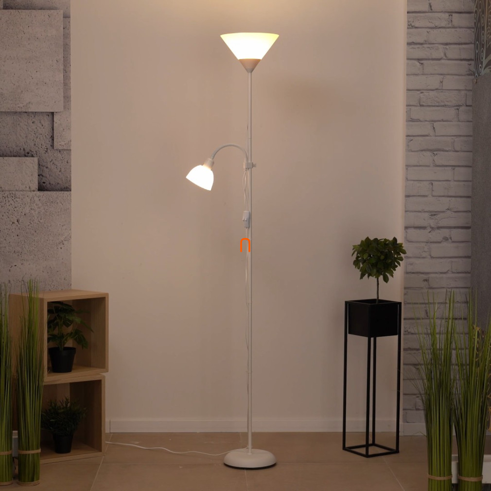Mennyezetvilágító állólámpa olvasókarral, fehér, 178 cm - Action Rábalux 4061, zsinórkapcsoló, 1xE27+1xE14 foglalattal