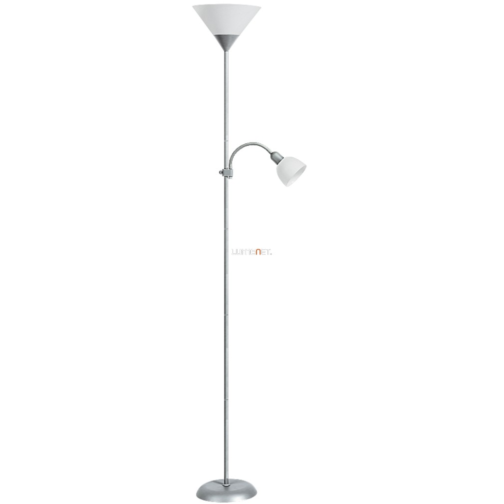 Mennyezetvilágító állólámpa olvasókarral, ezüst-fehér, 178 cm - Action Rábalux 4064, zsinórkapcsoló, 1xE27+1xE14 foglalattal