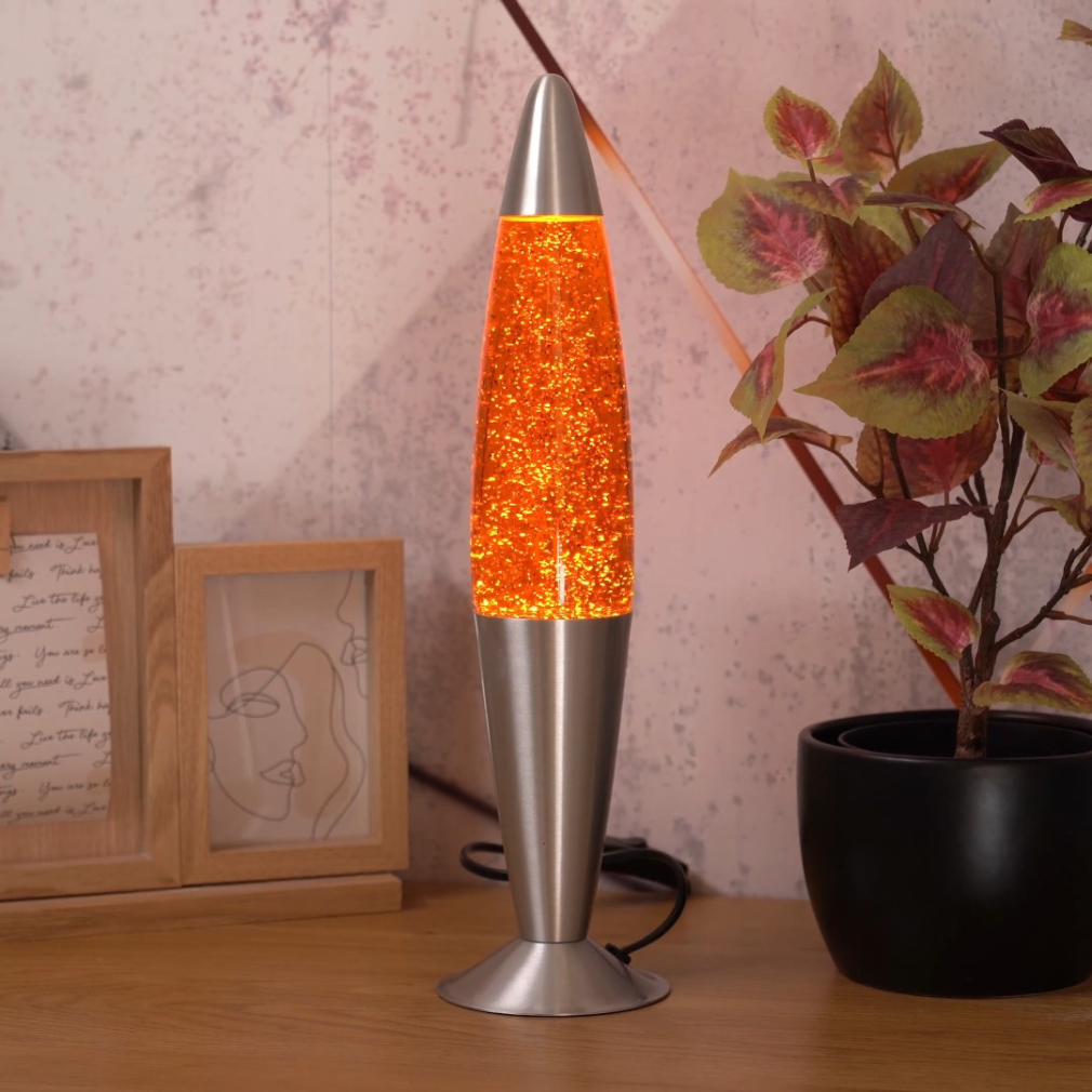 Lávalámpa fényforrással, glitteres, 42 cm, narancssárga - Glitter Rábalux 4114, 1xE14 foglalattal
