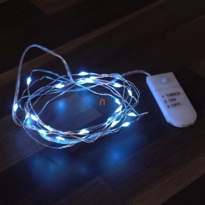   Micro LED-es elemes füzér, lapos elemtartóval, hidegfehér