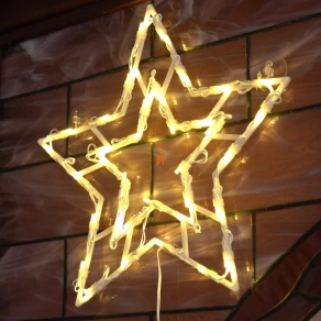   Csillag ablakdísz, 35 db melegfehér LED, 2 tapadókorong, fehér tápkábel, 33 x 28 cm