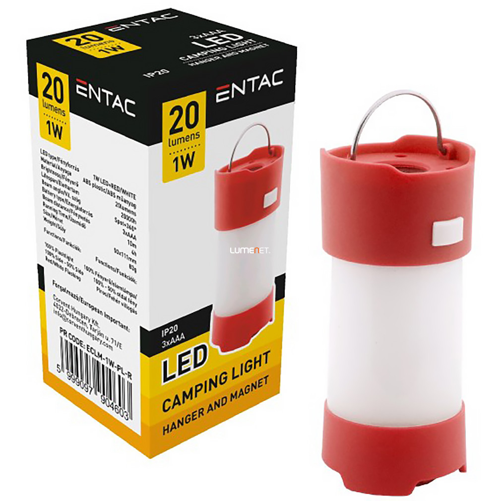 Mágneses kempinglámpa, piros - Entac ECLM-1W-PL-R