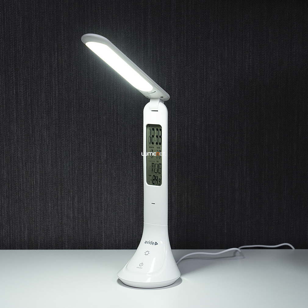 Érintőszabályzós asztali LED lámpa dátum kijelzővel 42 cm - Calendar Avide ABLDL-CALENDAR-5W, LCD kijelző, akkumulátoros, 1xCR2032 elemmel (tartozék), 4000 K, 320 lm, 5 W