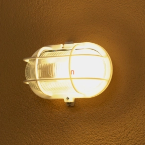   Hajólámpa 60W E27 ovális, műanyag rácsos, porcelán foglalattal, fehér - deLux DEL366