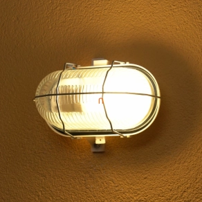   Hajólámpa 60W E27 ovális, fém rácsos, fehér alj, E27 porcelán foglalattal IP44 - deLux DEL368