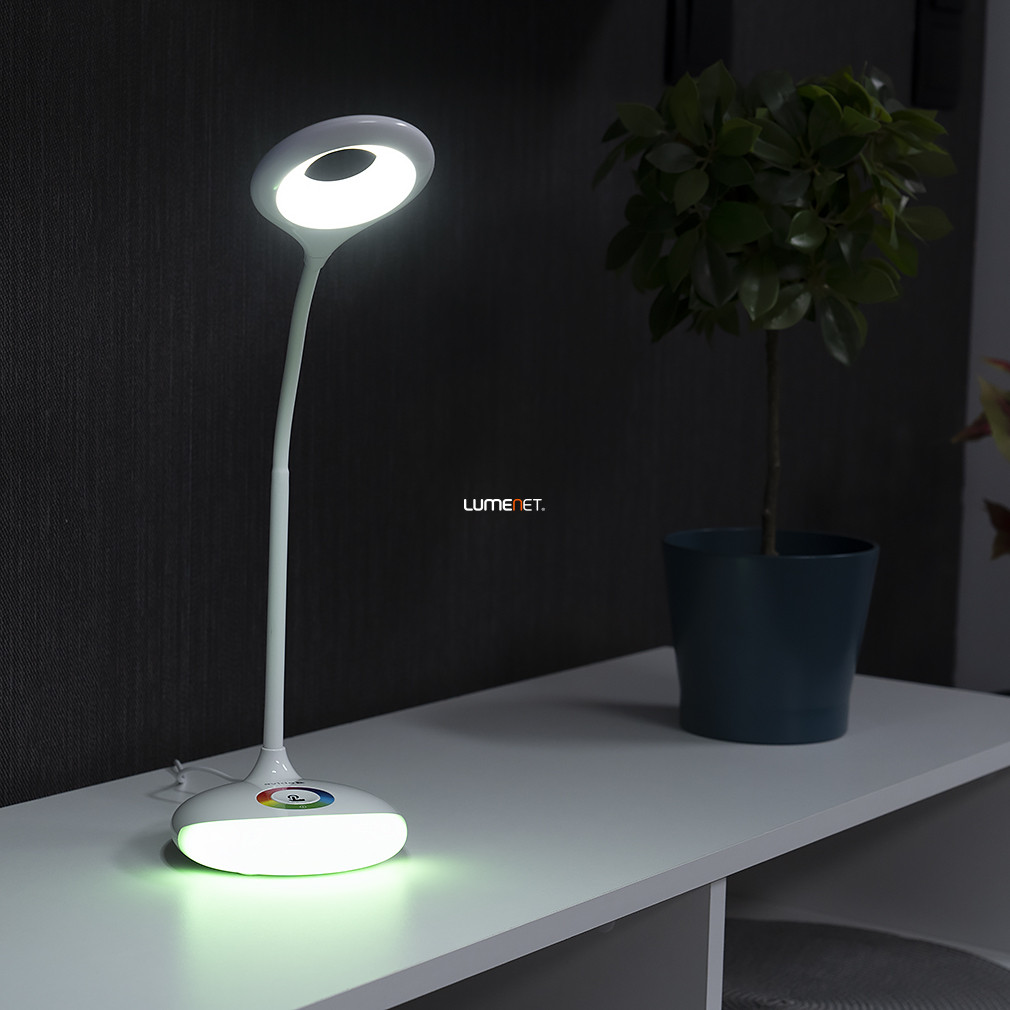 Modern asztali LED lámpa szabályozható színes hangulat világítással 42 cm - Avide ABLDLRGB-4W, állítható, 1800mAh beépített akkumulátor, 4000 K +RGB, 240 lm, 4 W