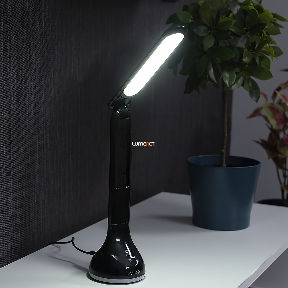Íróasztali LED lámpa színes hangulatvilágítással 26 cm - Calendar Avide ABLDLRGB-CALENDAR-4W-BL, LCD kijelző, 1200mAh akkumulátor USB töltővel (tartozék), 4000 K, 250 lm, 4 W