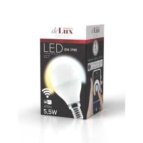   LED kisgömb 5,5W E14 470lm 2700-6500K fényforrás 270fok Ra80 230V CCT, Smart Wi-fi szabályozható fényerő, DEL1631 deLux