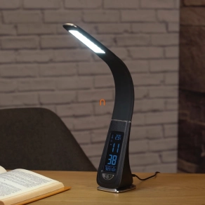   LED asztali lámpa, szabályozható fényerő, idő-dátum-hőmérséklet kijelzés, ébresztő mód - deLux DEL1682 5000 K, 370 lm, 4 W