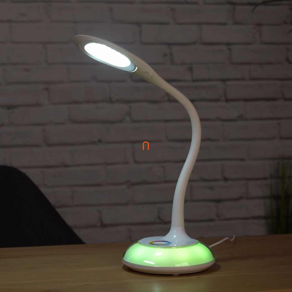 LED asztali lámpa, RGB talp, szabályozható fényerő, 5W, 550lm, 5000K, fehér, hálózati adapterrel - deLux DEL1685, hálózati adapterrel, 550 lm, 5 W