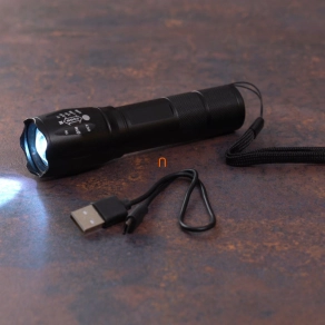   LED elemlámpa, akkumulátoros  - 1200mAh - , fókuszálható, alumínium, 260lm, fekete, micro USB kábellel, IP54  - DEL1692 deLux