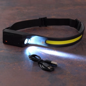   LED fejlámpa, 1200mAh akkumulátorral, koncentrált + szórt fény funkció, max. 350lm, legyintéssel kapcsolható, USB type-C kábellel, IP54 deLux DEL1774