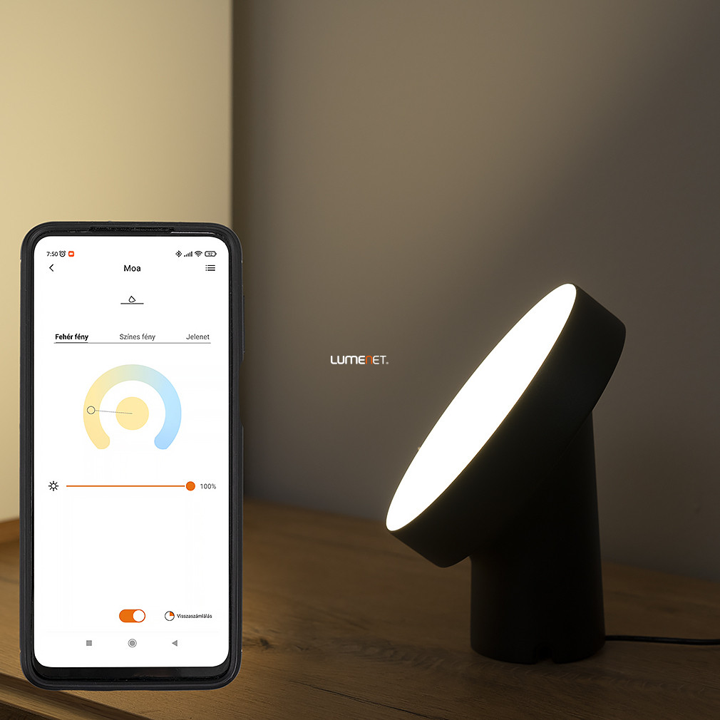 Connect Smart asztali dekorációs LED lámpa, fekete 18 cm - Moa Smart Lutec 8501701012, applikációval szabályozható, Bluetooth, 2700-6500 K +RGB, 9,5 W