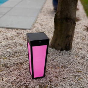 Connect Smart talajba szúrható kerti LED lámpa napelemmel, mozgásérzékelővel 8,4 W, hideg-melegfehér, fekete - Dias Lutec 6996601012