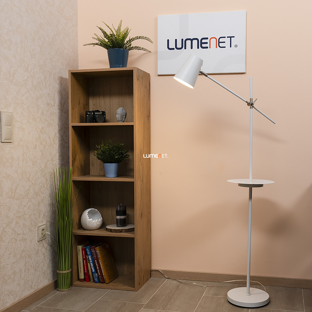 Állólámpa telefontöltős polccal, USB, 144 cm, fehér - Linear Markslöjd 107308, 1xE14 foglalattal